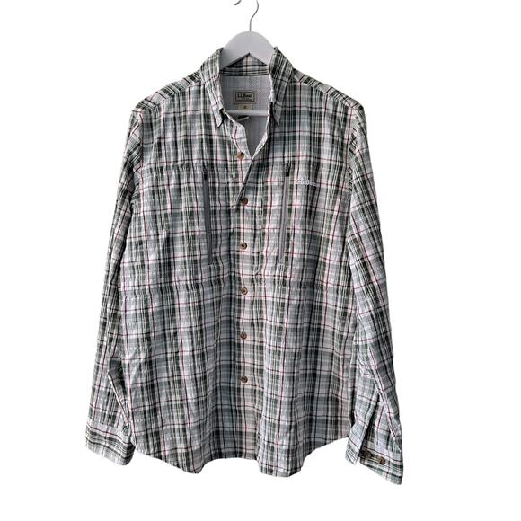 L.L. Bean PFG Multicolored Plaid Shirt w/ Roll Tab Sleeves - Men Size M - Picture 1 of 14